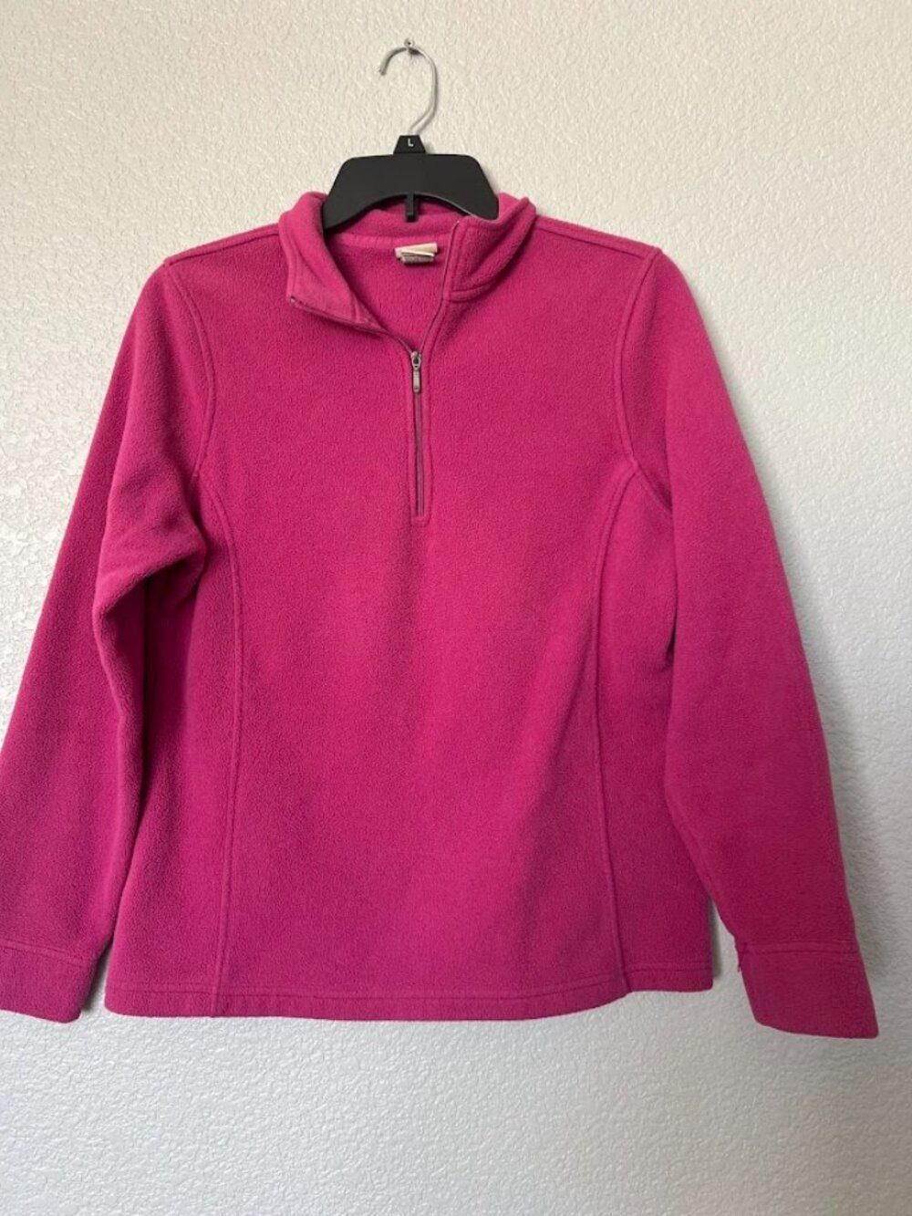 L.L. Bean Pink Quarter Zip Sweater Fleece Long Sleeve Jacket Size Medium